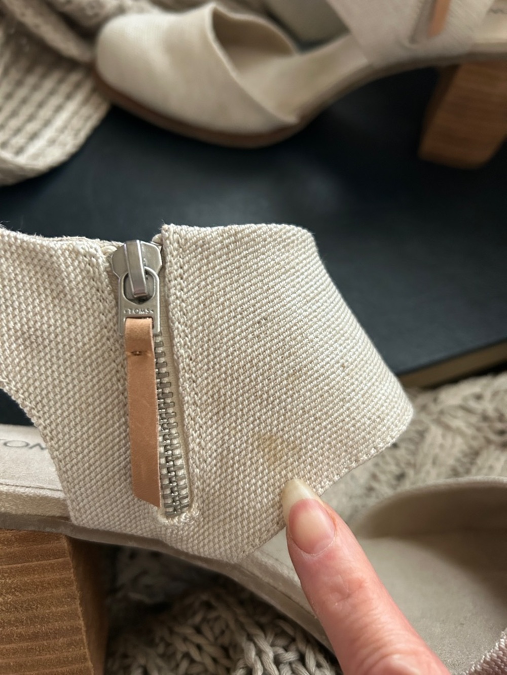 Toms Cream Canvas Wedge Slingback Sandals - Picture 7 of 7